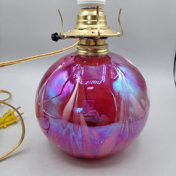 Mt St Helens Ash Glass Table Lamp Iridescent Purple Swirl Design - Picture 5 of 11